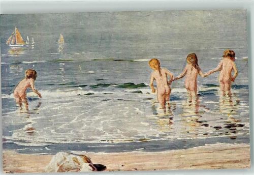 1918 sign. C. Budtz-Möller Kinderfreuden Strandleben AK