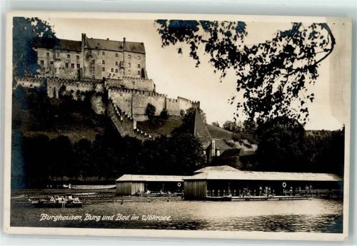 Burghausen 1915 Burg und Bad im Wöhrsee