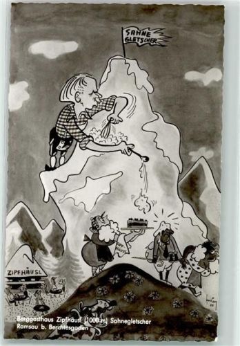 Ramsau Karikatur Berggasthaus Zipflhäusl Sahnegletscher Hüttenstempel
