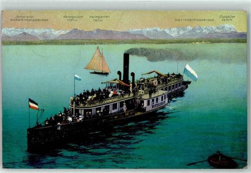 Starnberg 1914 Salondampfer Wittelsbach Starnberger See Segelboot Karwändelgebirge Wettersteingebirge Zieher, Ottmar