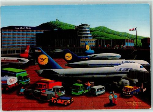 Frankfurt Flughafen Frankfurt Main Tankwagen Esso Naive Hinterglasmalerei Dieter Berlepp