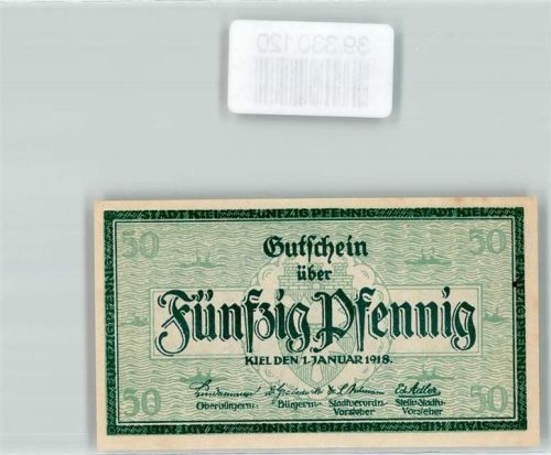 Kiel 1918 Notgeld Gutschein über 50 Pfennig Kiel