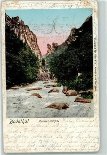06502 O4308 Bodetal 1904 - Goldfenster-AK Kronentempel Waldbach