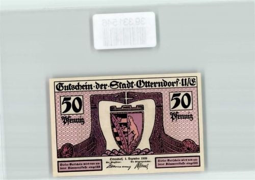 21762 W2178 Otterndorf , Niederelbe Geldschein Notgeld Gutschein 50 Pfennig Innenhafen Segelschiffe