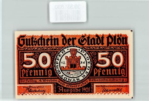 Plön Notgeld Gutschein 50 Pfennig Scherenschnitt Ritter