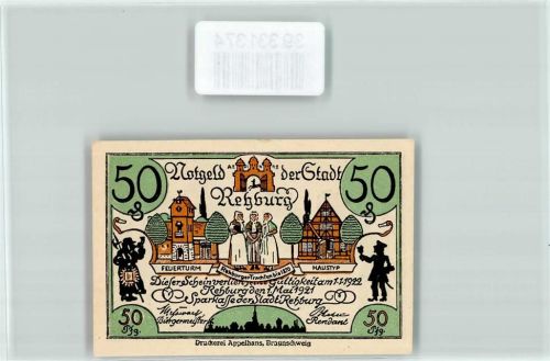 31547 W3056 Rehburg-Loccum Geldschein Notgeld 50 Pfennig Feuerturm Tracht Scherenschnitt