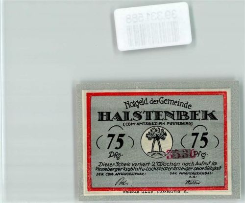 Halstenbek Notgeld 75 Pfennig Kulturzeit Säen