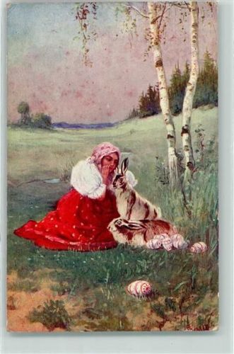 1917 Frau flüstert dem Hasen etwas ins Ohr - Vesele Velikonoce , Verlag J.P.P. 60-6
