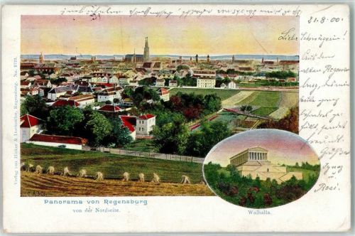 Regensburg 1900 Dom Walhalla signiert
