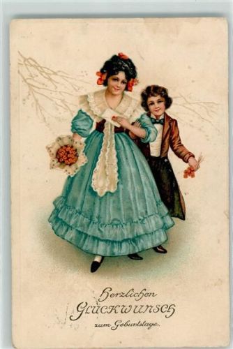 1916 Prägedruck Geburtstag Glückwunsch Biedermeierstrauss Ser. 2700