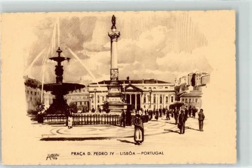 Lisboa Praca D. Pedro IV Säule Brunnen sign.