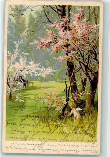 1904 Amor Liebespaar auf der Parkbank AK