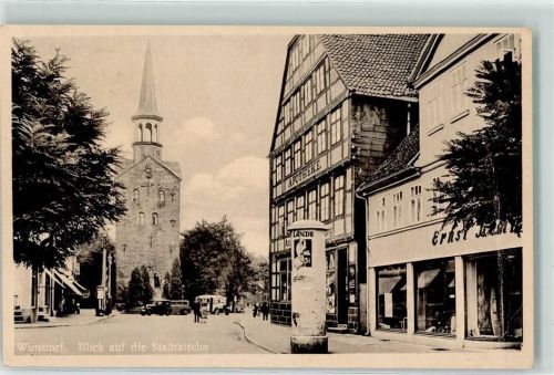 Wunstorf Blick auf die Stadtkirche Litfaßsäule Oldtimer WK II Stempel
