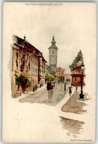 Erfurt 1900 Regierungs Gebäude Straßenbahn Laterne sign.