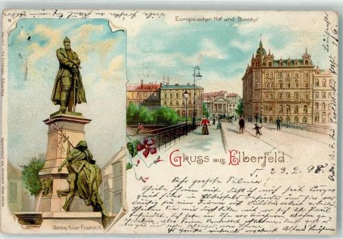 Elberfeld 1898 Denkmal Kaiser Friedrich III. Europäischer Hof Bahnhof