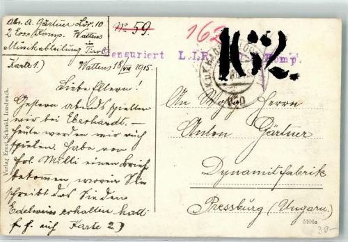 1915 Zensur Stempel L. I. R. Komp.
