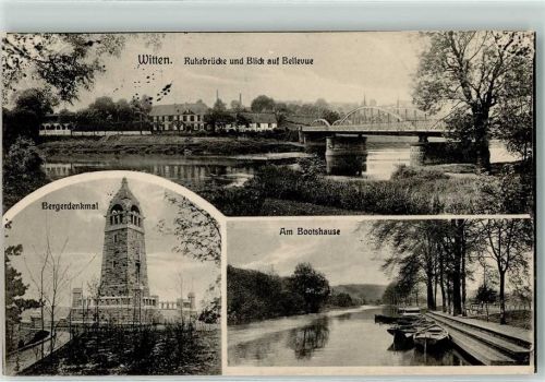 Witten Bergerdenkmal am Bootshaus Ruhrbrücke und Blick auf Bellevue