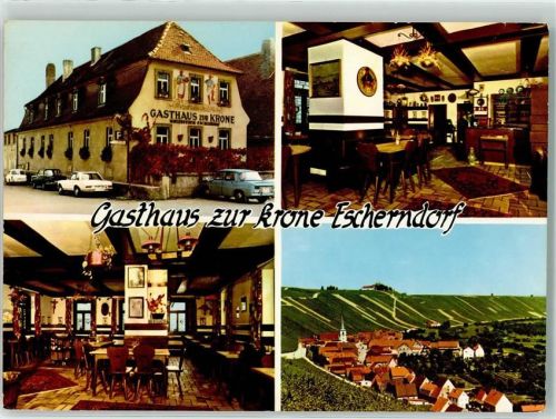 97332 W8712 Escherndorf - Gasthaus zur Krone Auto Gastraum Wandbild Kirche