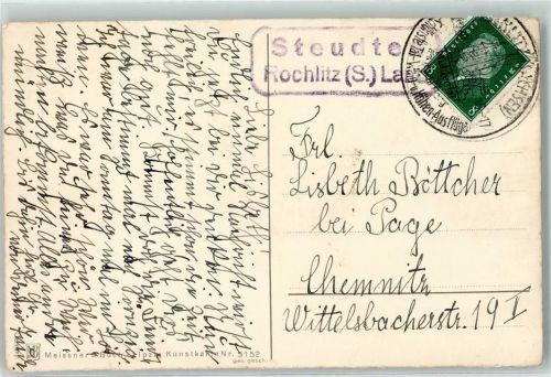 09306 O9290 Rochlitz Lithographie Landpost Steudte Blumen in Vase Meissner & Buch Karte Nr 3152