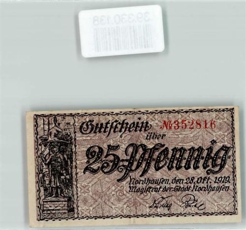 Nordhausen 1919 Notgeld Gutschein über 25 Pfennig Nr. 352816