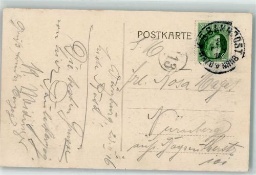Würzburg 1918 K. B. Bahnpost Würzburg - Nürnberg Kreuzgang