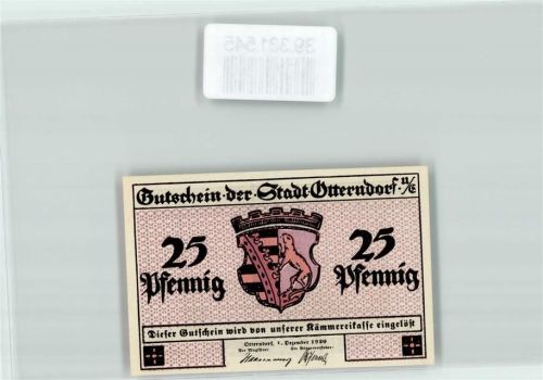 Otterndorf Notgeld Gutschein 25 Pfennig Außenhafen Segelschiffe