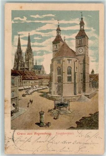Regensburg 1903 Neupfarrplatz Dom Brunnen Neupfarrkirche Litfaßsäule