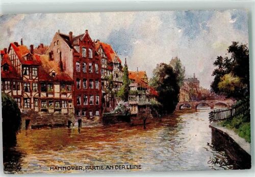 Hannover 1916 An der Leine sign Oilette Charles E. Flower Serie Alt-Hannover Nr 695 Tucks Künstlerkarte
