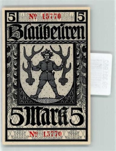 Blaubeuren Notgeld Kriegsgeld Fünf Mark Mann mit Hirschstangen