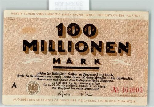 Dortmund Notgeld 100 Millionen Mark