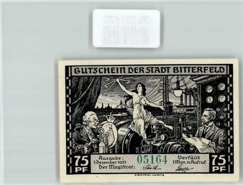 Bitterfeld Notgeld Gutschein 75 Pfennig Elektro-Chemie