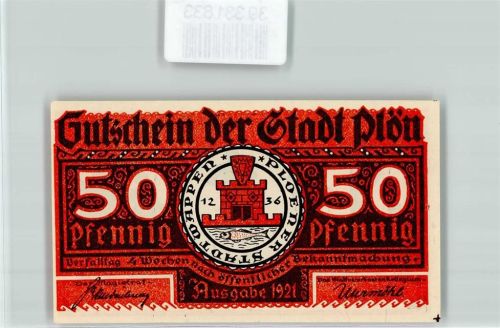 Plön Notgeld Gutschein 50 Pfennig Scherenschnitt der Wendenkrieg