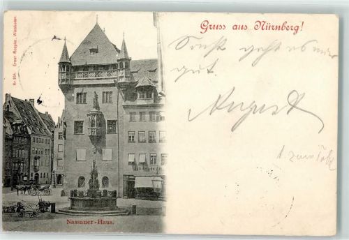 Nürnberg 1897 Nassauer Haus Brunnen Holzkarren Pferdekutsche