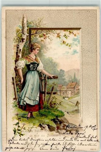 1901 Prägedruck Frau Tracht Gedicht