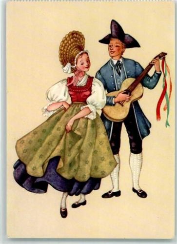 Maria Rehm Österreichs Trachtenbüchlein Vorarlberg Walgau Tracht Musik Gitarre Hut Mann Frau