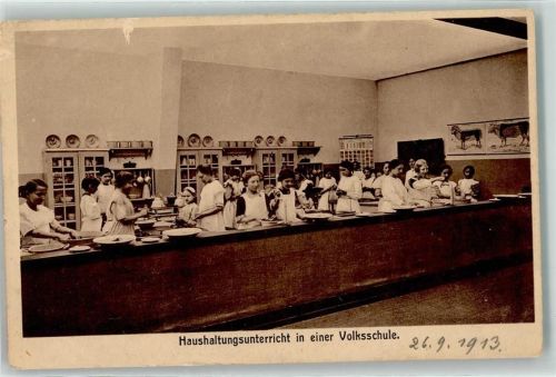 Köln Stadt 1913 Ausstellungsphoto Haushaltungsunterricht in Volksschule