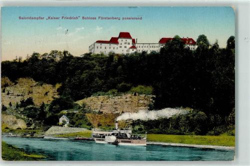Fürstenberg Oberweser Dampfschiffahrts-Ges. Bordstempel Salondampfer Kaiser Friedrich Schloss Fürstenberg passierend