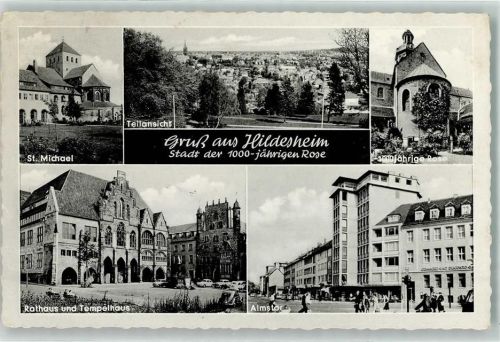 Hildesheim St. Michael 1000 jährige Rose Rathaus Tempelhaus Almstor Auto Gruss