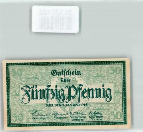 Kiel 1918 Notgeld Gutschein über 50 Pfennig Kiel