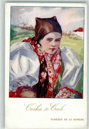 Ceska z Cech Tracht sign. Trachten Tschechien 1916