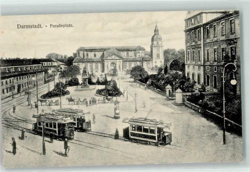Darmstadt Paradeplatz Straßenbahn Litfaßsäule Reiterdenkmal
