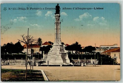 Lisboa 1914 Praca D. Fernando e Estatua Affonso d Albeuquerque