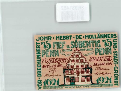 Friedrichstadt Notgeld 75 Pfennig Paludanus-Haus