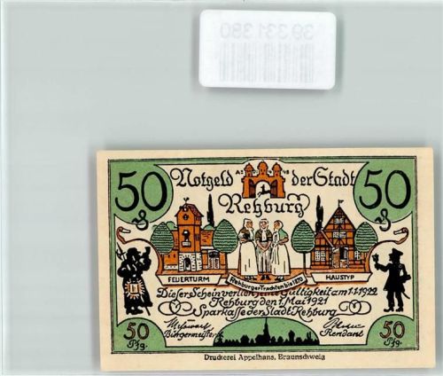 31547 W3056 Rehburg-Loccum Geldschein Notgeld 50 Pfennig Feuerturm Tracht Scherenschnitt
