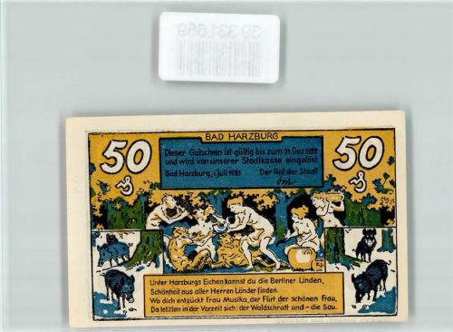 Bad Harzburg Notgeld Gutschein 50 Pfennig Waldschratt Wildsau
