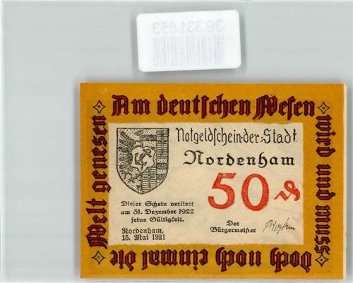 Nordenham Notgeld 50 Pfennig Wappen