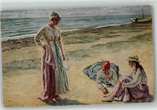 sign. J. Wilhjelm Sommermorgen Frauen am Strand Verlag Asco Nr. 6751 AK