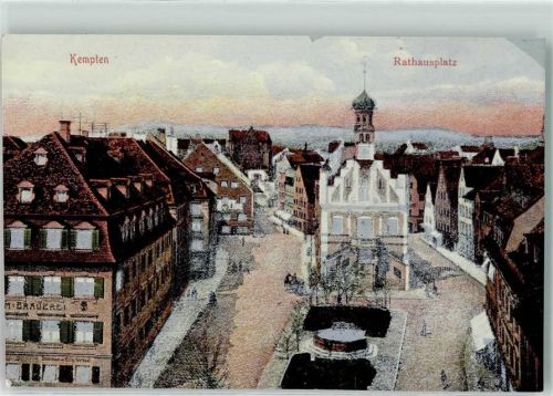 Kempten 1908 Rathausplatz Rathaus Gasthaus-Brauerei