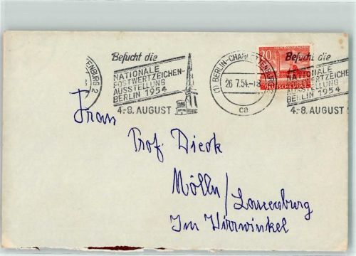 Charlottenburg Maschinenstempel Briefkuvert Werbestempel Nationale Postwertzeichen Ausstellung 1954