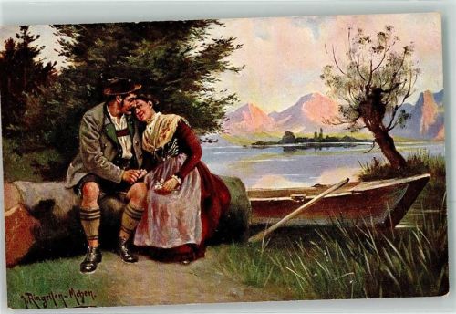 1907 Paar Tracht Ruderboot sign.Ringeisen HKM Serie 844
